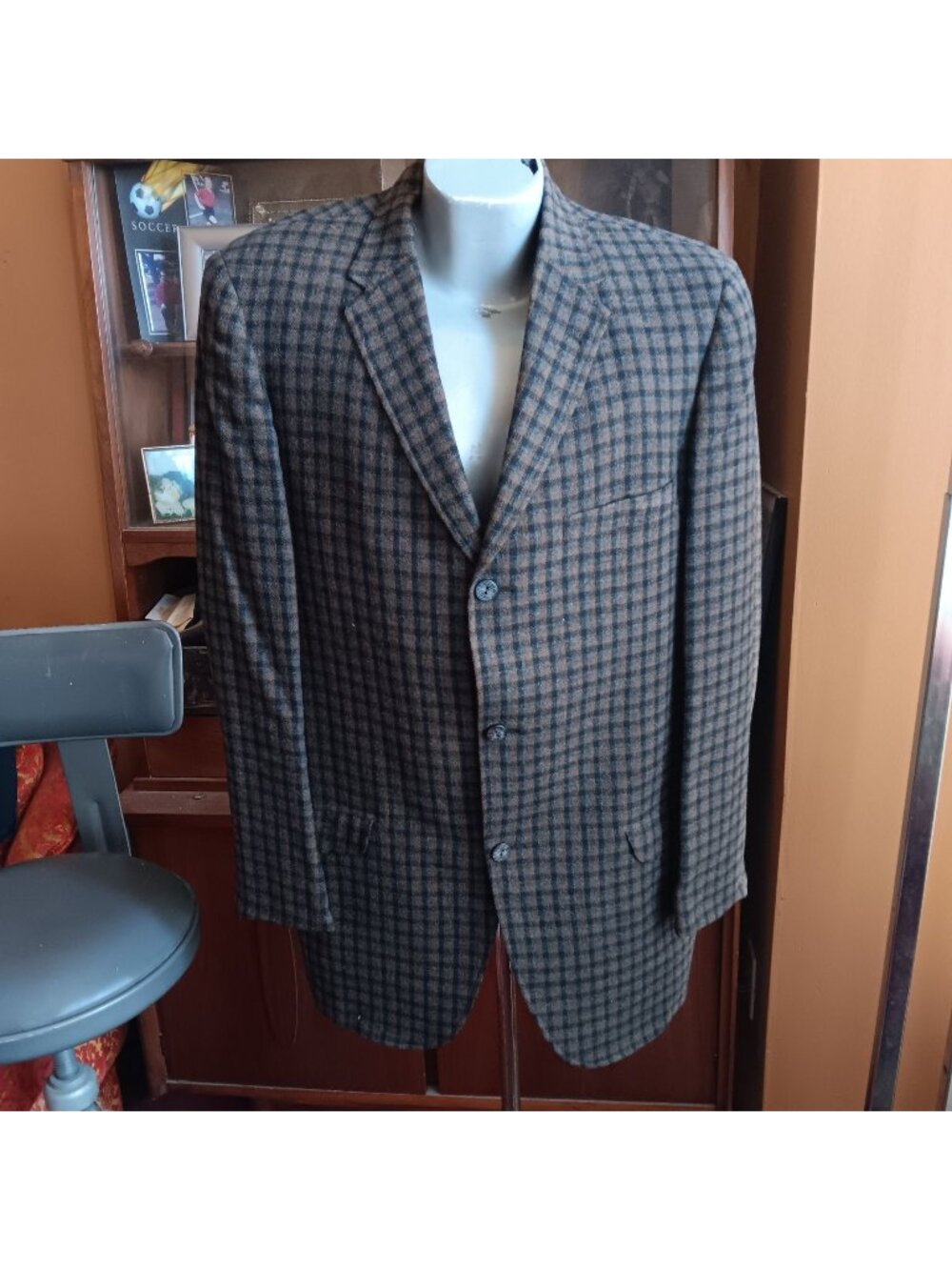 Vintage 42 Blazer Atomic 1950's Brent Checker Wool Blend Blazer Brown Blue